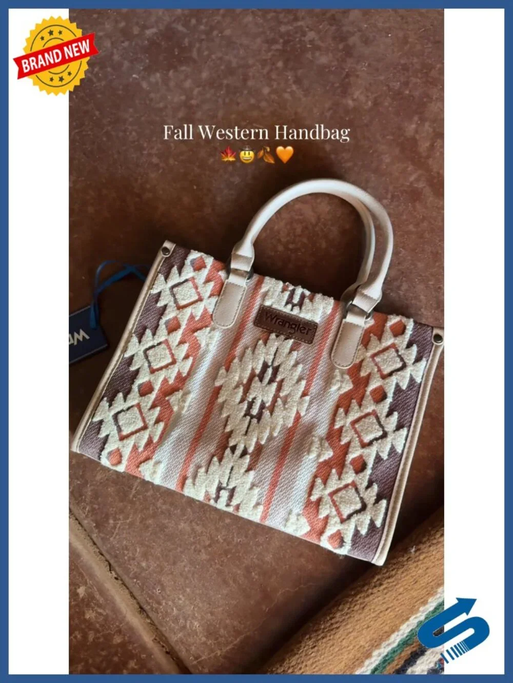 Chenille Tote Bag Crossbody Western Aztec Top Handle Purse